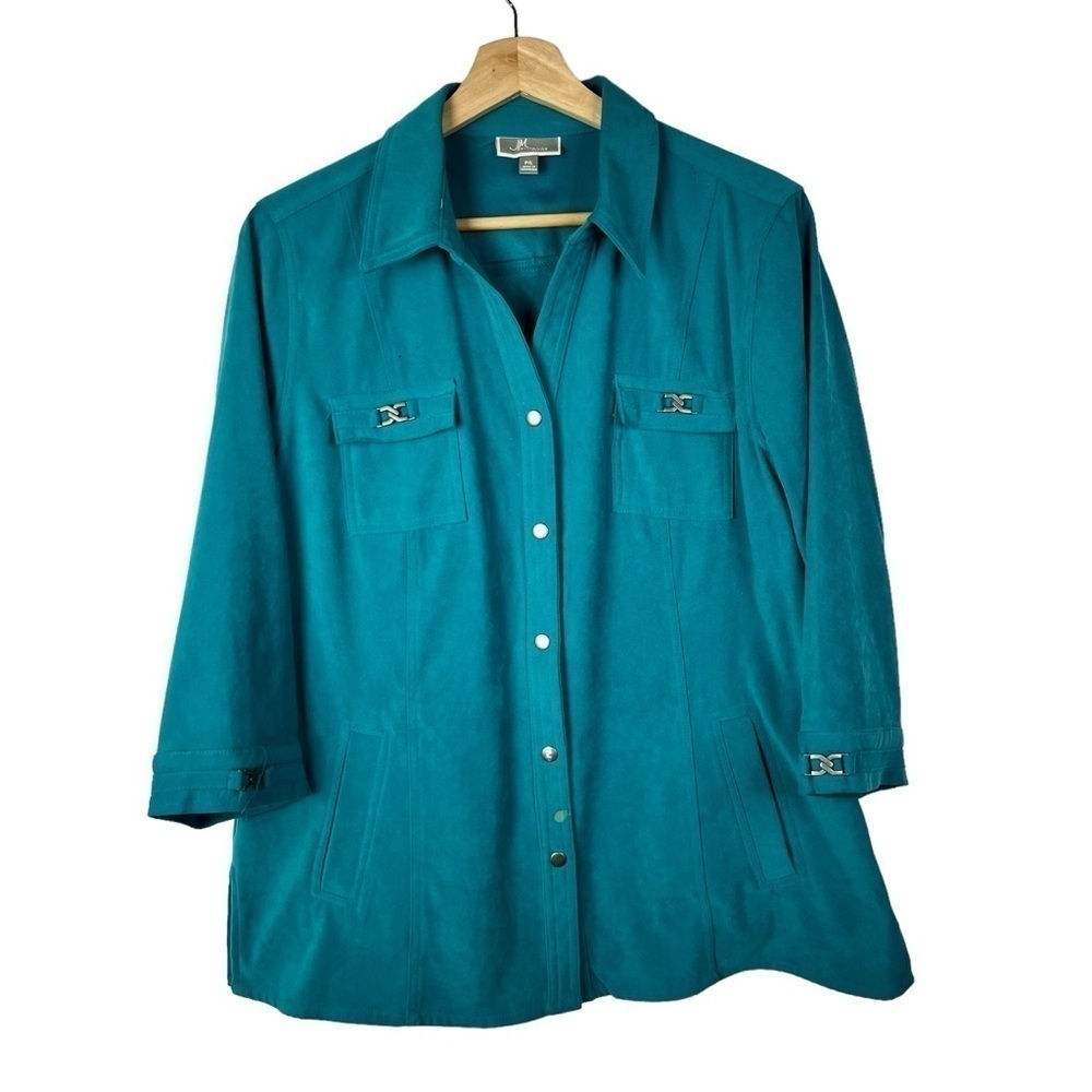 JM Collection Teal Blue Faux Suede Long Sleeve Button Down L